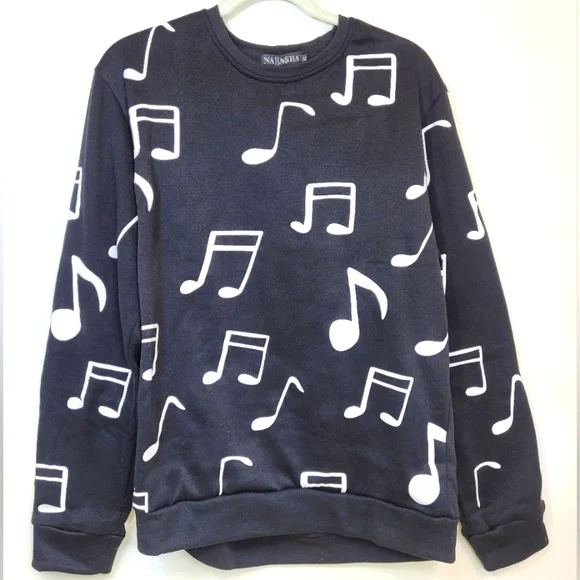 Black and White Musical Notes Novelty Sweater- Size XL - polyesterter - Picture 1 of 5